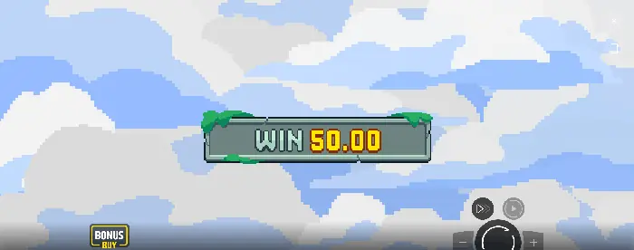 Écran de Falling Pickaxe affichant un gain de 50,00
